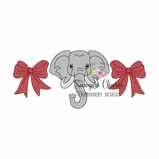 Coquette bows and elephant trio, sketch stitch machine embroidery design, college university, football cheerleader, cheerleading, sports fan