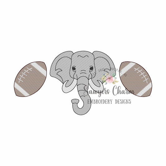 BUNDLE Elephant & football trio, with/without bow sketch stitch machine embroidery design, college university, cheerleader sports fan