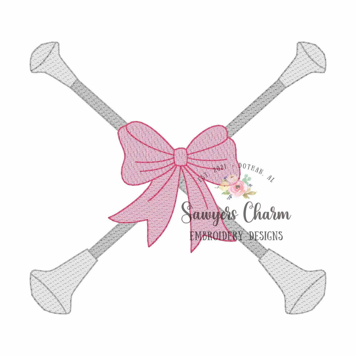 Batons with bow sketch stitch embroidery design, college university, football cheerleader, dance, coquette, majorette, sports fan, band