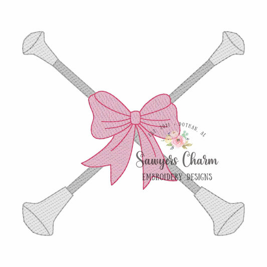 Batons with bow sketch stitch embroidery design, college university, football cheerleader, dance, coquette, majorette, sports fan, band