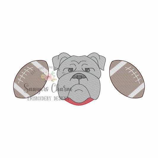 BUNDLE bulldog with collar & football trio, with/without bow sketch stitch machine embroidery design, college university, cheerleader sports