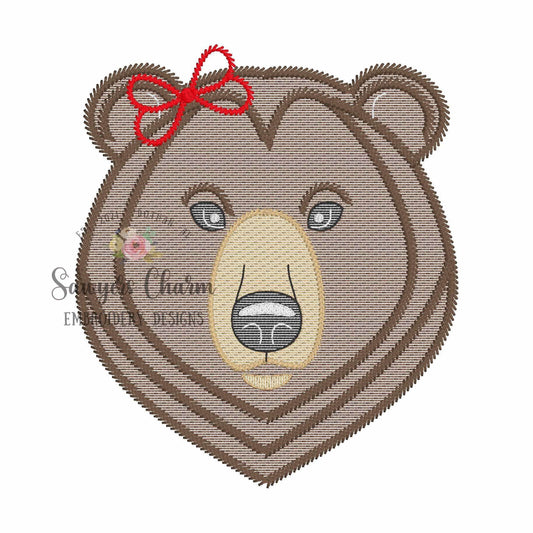 BUNDLE bear with/without bow sketch stitch machine embroidery design, college university, cheerleader sports fan, coquette, zoo, grizzly