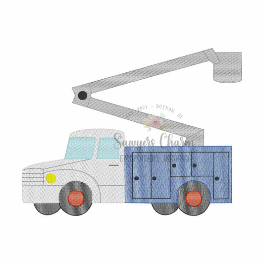 Bucket truck sketch stitch machine embroidery design, quick stitch, lineman, construction worker, transportation, vehicle, daddy's boy