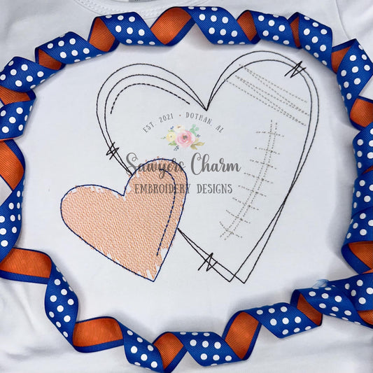 Squiggly scribble football heart bean & sketch stitch machine embroidery design file, quick stitch, fall, sports fan, game day, love