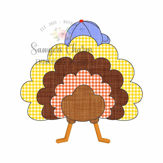 BUNDLE Turkey tail with ballcap, bean & zig zag stitch machine applique embroidery design, fall, thanksgiving, quick stitch, feathers, hat