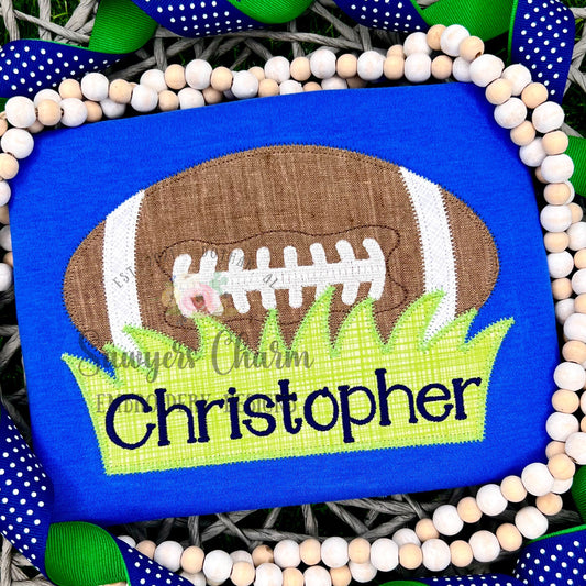BUNDLE Football with grass name plate with/without bow, zig zag stitch machine applique embroidery design, quick stitch, fall sports