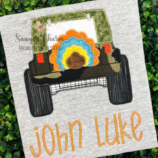 BUNDLE Turkey tail feathers tire Off Road SUV vehicle truck bean & zigzag stitch applique, machine embroidery design, thanksgiving, mudding