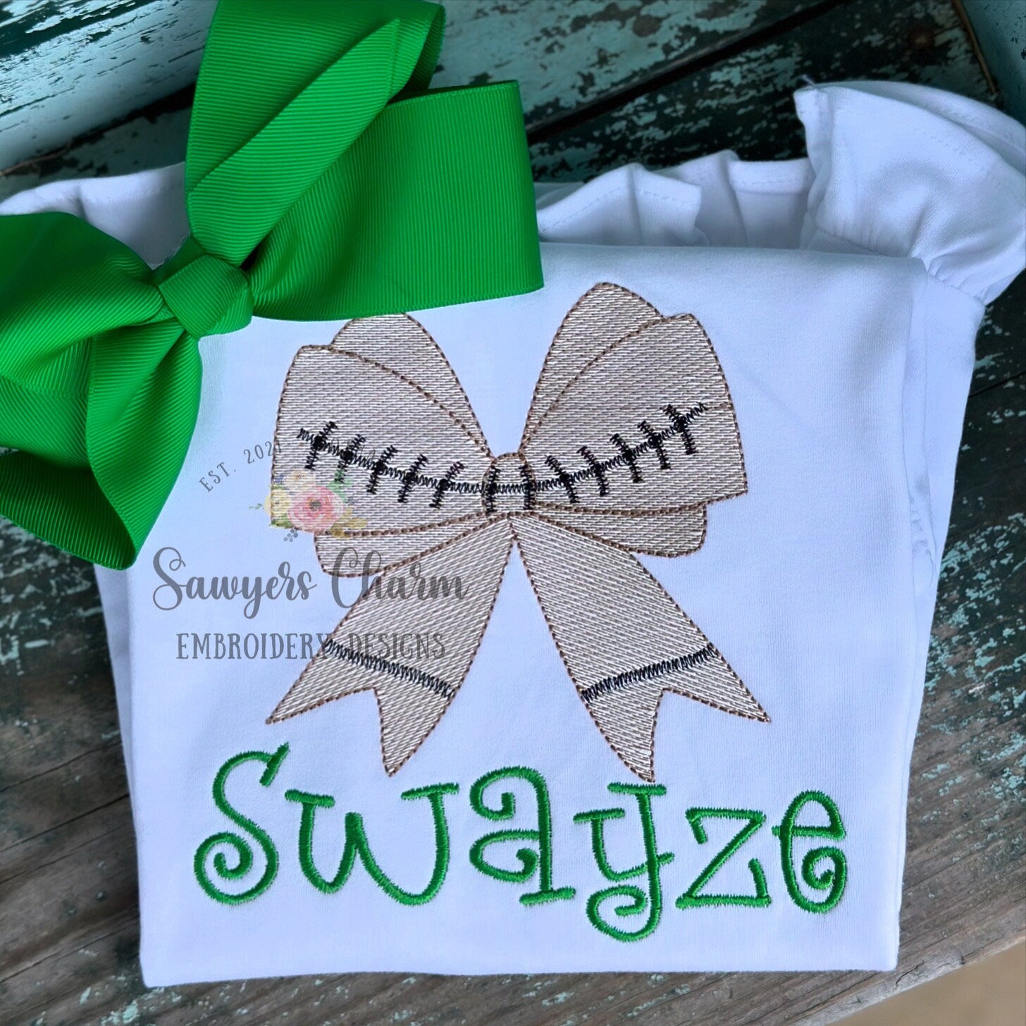 Football bow light fill sketch stitch machine embroidery design file ...