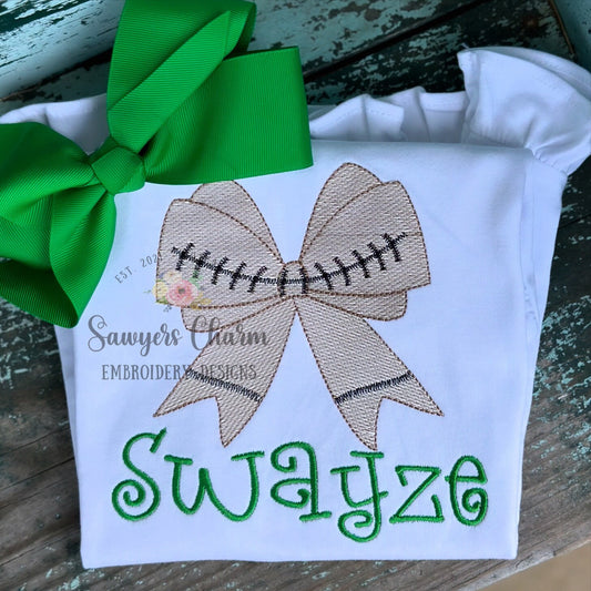 Football bow light fill sketch stitch machine embroidery design file, quick stitch, fall, coquette, sports fan, cheerleader