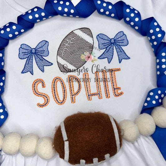 Football bows sketch stitch trio machine embroidery design file, quick stitch, fall, coquette, sports fan, cheerleader