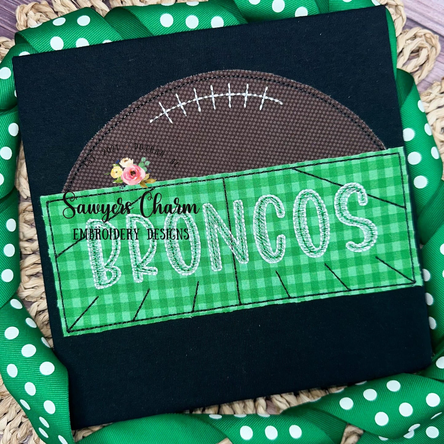 BUNDLE Football field name plate with half football bean & zig zag stitch machine applique embroidery design, quick stitch, fall sports