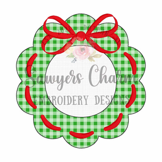 BUNDLE Christmas wreath with bow & laces bean and zigzag stitch applique, machine embroidery design, happy holidays, coquette, girl, merry