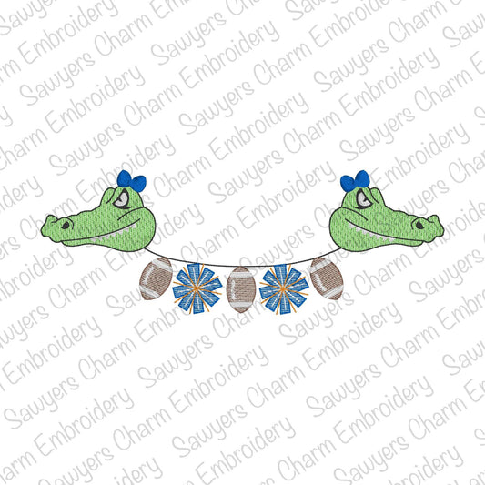 Gators pompoms footballs bunting banner sketch stitch machine embroidery design, college university, sports fan, mascot, high school, cheer