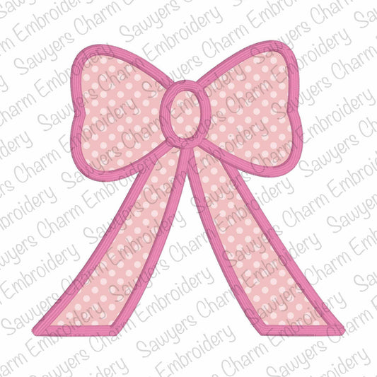 Coquette side split bow with straight streamers satin stitch machine applique, embroidery design file, version 2, for sweatshirts, ribbon