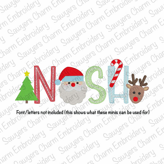BUNDLE Christmas mini fill designs machine embroidery file, reindeer, Santa Claus, candy cane, tree with bow & star, happy holiday, monogram
