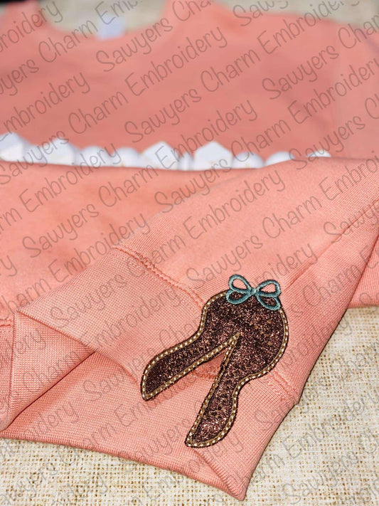 Coquette Peanut side split design with bow satin stitch machine applique, embroidery design file, perfect for sweatshirts, festival, harvest