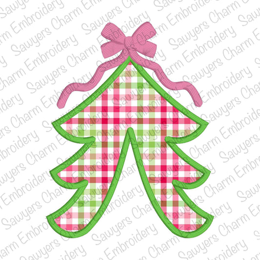 BUNDLE Side split Christmas tree with bow applique, machine embroidery design file, zigzag, satin, & bean stitch, for sweatshirts, holidays