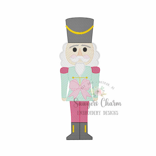 Nutcracker with bow sketch stitch machine embroidery design, happy holidays, coquette, Merry Christmas