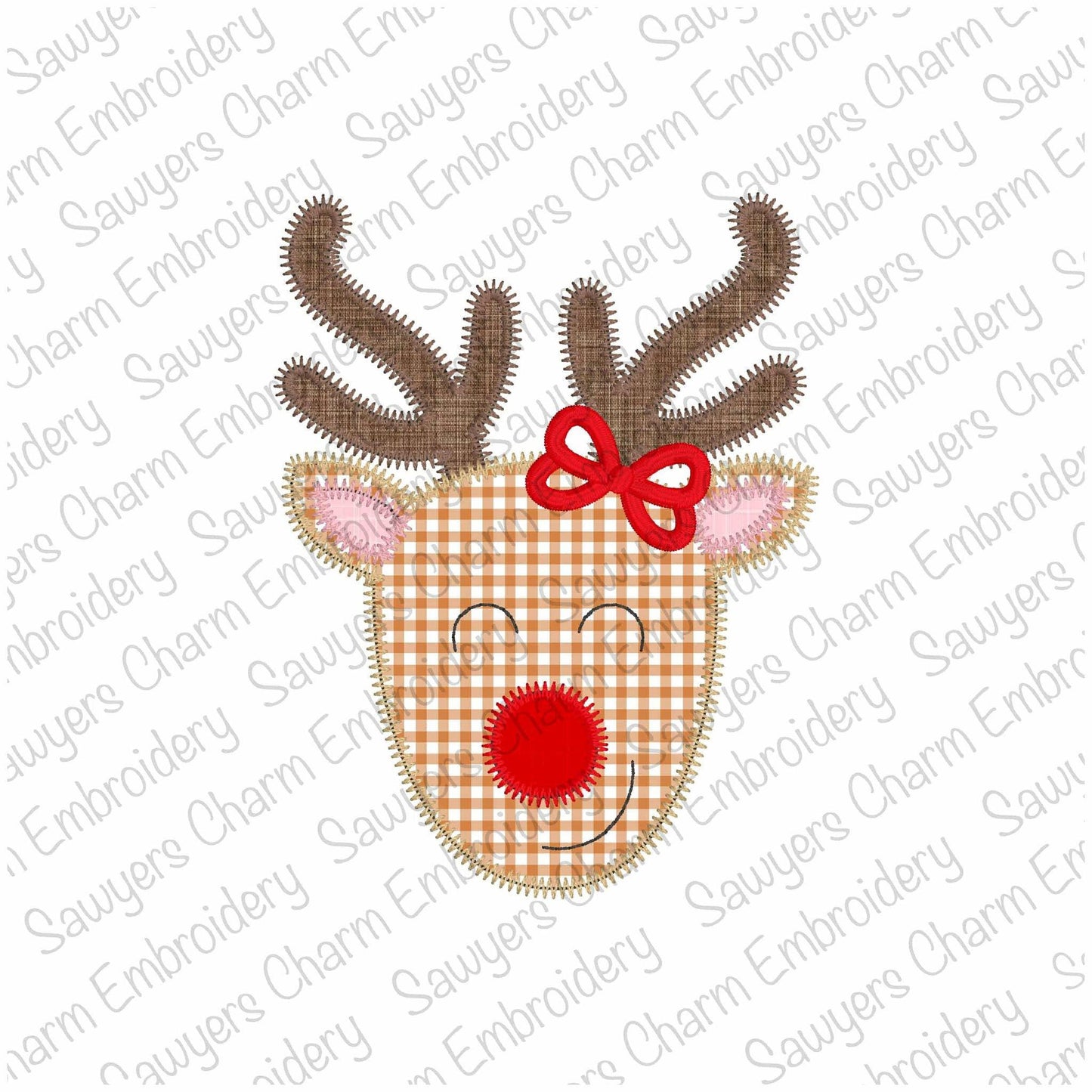 BUNDLE Rudolph red nose reindeer zigzag stitch machine applique embroidery file, with/without bow, happy holidays, Merry Christmas, coquette