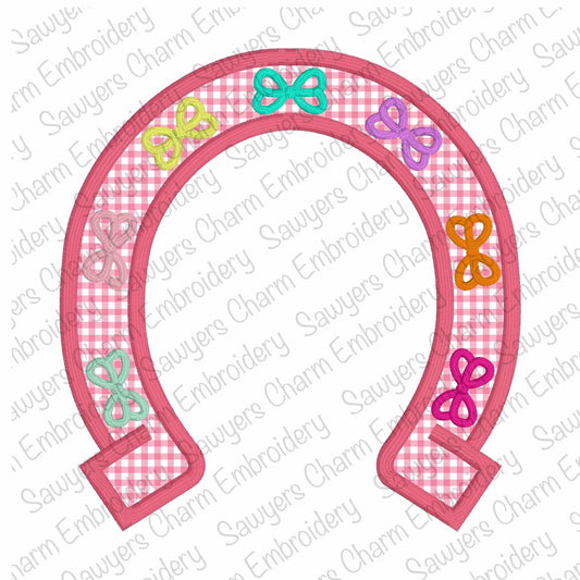 Coquette horseshoe with bows satin stitch machine applique, embroidery design file, cowgirl, perfect for sweatshirt side, horse ranch, rodeo