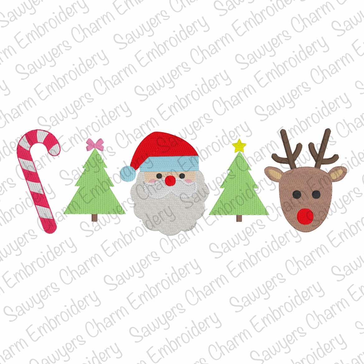 BUNDLE Christmas mini fill designs machine embroidery file, reindeer, Santa Claus, candy cane, tree with bow & star, happy holiday, monogram