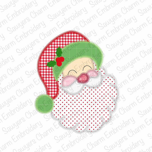 BUNDLE Vintage Santa Claus bean & zig zag stitch machine embroidery applique design, happy holidays, Merry Christmas, holly berries, ho ho