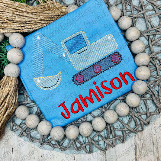 Excavator sketch stitch machine embroidery file, quick stitch, construction vehicle, bean stitch, city truck, transportation, digger, mud