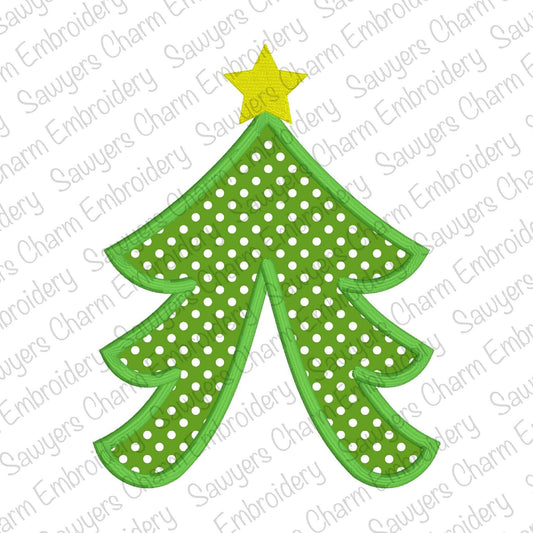 BUNDLE Side split Christmas tree with star applique, machine embroidery design file, zigzag, satin, & bean stitch, for sweatshirts, holidays