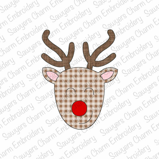 BUNDLE Rudolph red nose reindeer bean stitch machine applique embroidery file, with/without bow, happy holidays, Merry Christmas, coquette