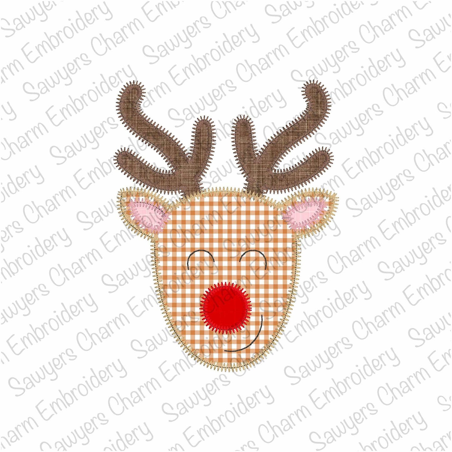 BUNDLE Rudolph red nose reindeer zigzag stitch machine applique embroidery file, with/without bow, happy holidays, Merry Christmas, coquette
