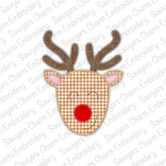 BUNDLE Rudolph red nose reindeer zigzag stitch machine applique embroidery file, with/without bow, happy holidays, Merry Christmas, coquette