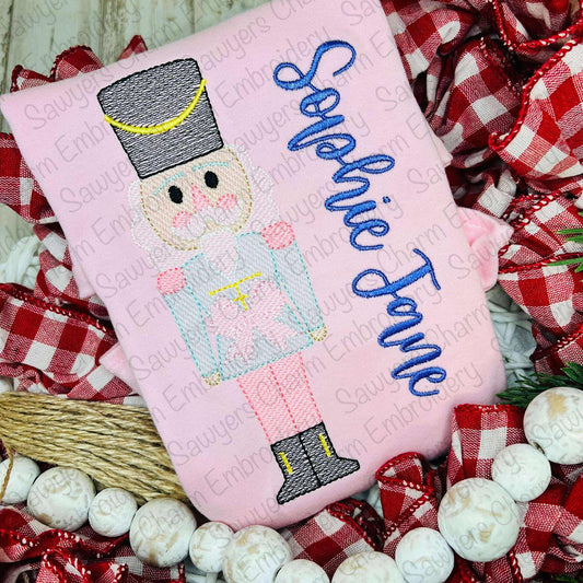 Nutcracker with bow sketch stitch machine embroidery design, happy holidays, coquette, Merry Christmas