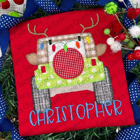 BUNDLE Rudolph reindeer antlers Off Road SUV vehicle truck bean/zigzag stitch applique, machine embroidery design, holidays/christmas lights