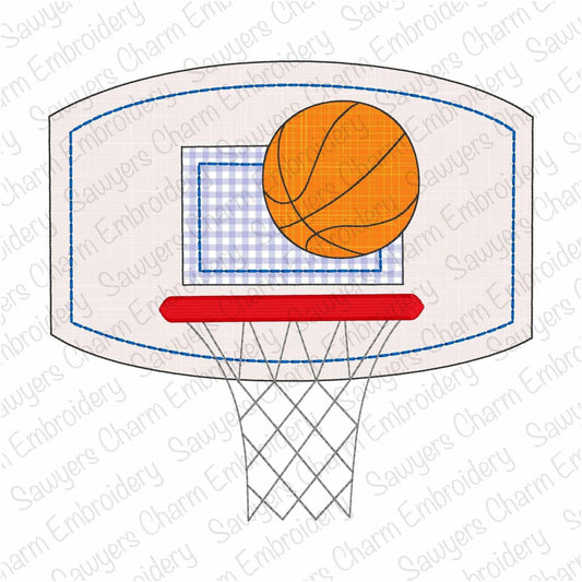 BUNDLE basketball goal plate machine embroidery design file, bean & zig zag stitch, quick stitch, sports fan, game day, net, court, player