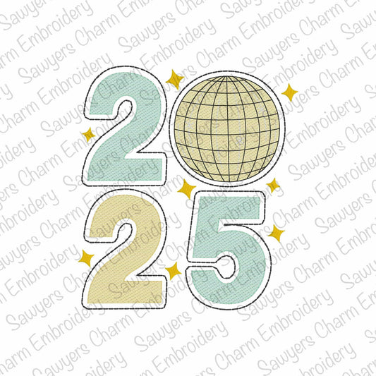 2025 Disco ball light fill sketch stitch machine embroidery design file, quick stitch, happy holidays, Happy New Year, celebration, party