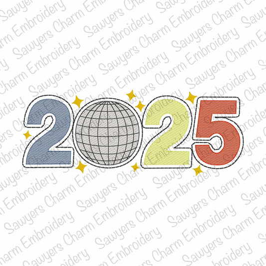 2025 Disco ball light fill sketch stitch machine embroidery design file, quick stitch, large sizes, Happy New Year, celebration party