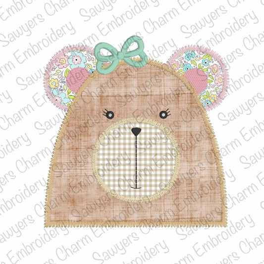 BUNDLE Fuzzy teddy bear with & without bow, zigzag stitch applique machine embroidery design file, baby bear, stuffed animal, quick stitch