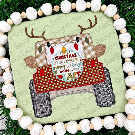 BUNDLE Rudolph reindeer antlers Off Road SUV vehicle truck bean/zigzag stitch applique, machine embroidery design, holidays/christmas lights