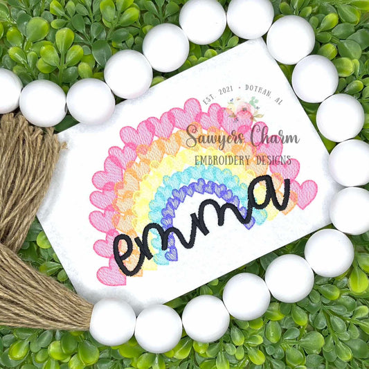 Heart rainbow sketch stitch machine embroidery design file, quick stitch, love day, Valentine's Day, rainbow baby, spring summer, be mine