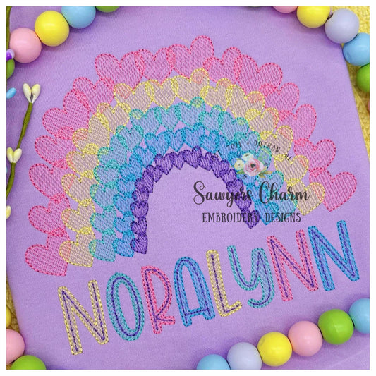 Heart rainbow sketch stitch machine embroidery design file, quick stitch, love day, Valentine's Day, rainbow baby, spring summer, be mine