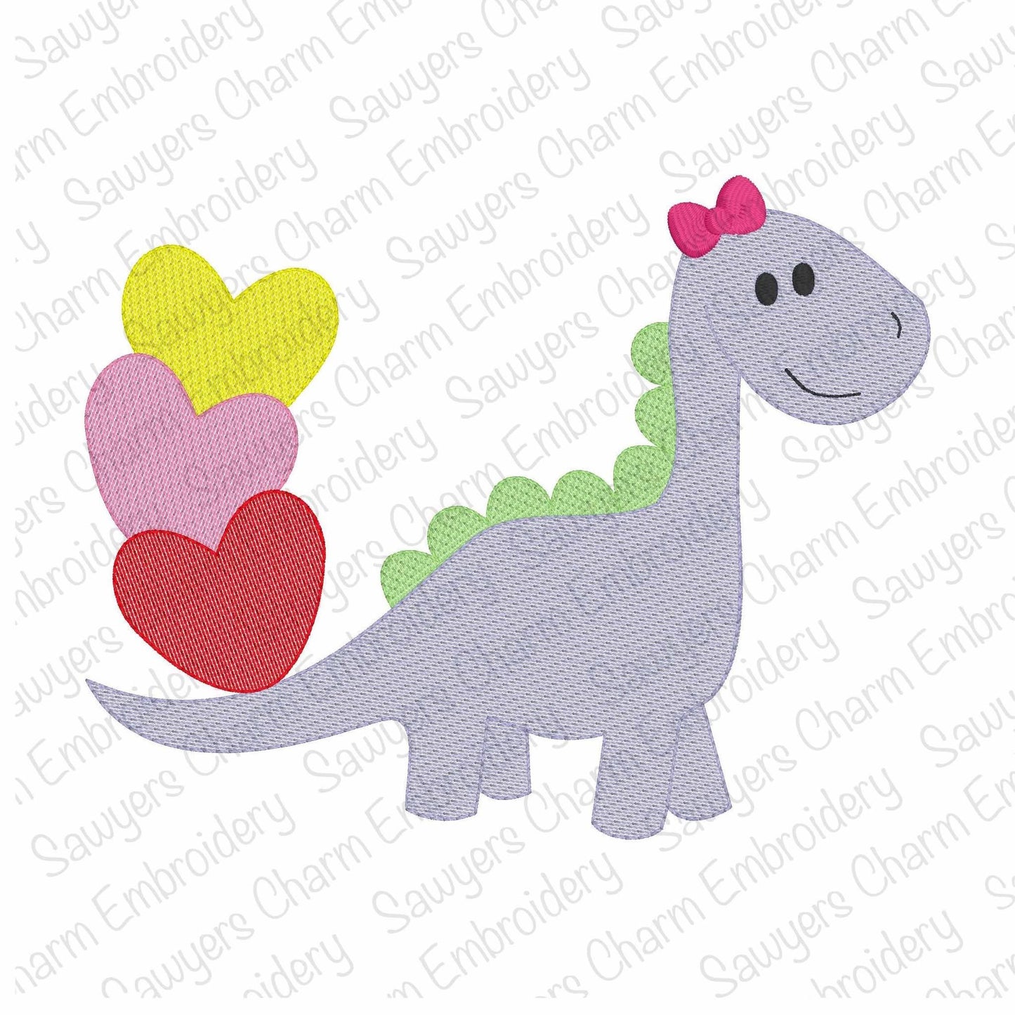 BUNDLE Dinosaur with stacked hearts with/without bow sketch stitch machine embroidery design, love, quick stitch, Valentine's Day, coquette