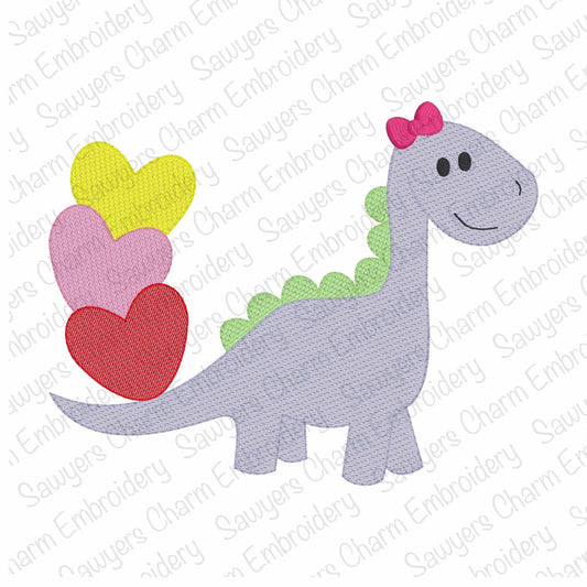 BUNDLE Dinosaur with stacked hearts with/without bow sketch stitch machine embroidery design, love, quick stitch, Valentine's Day, coquette