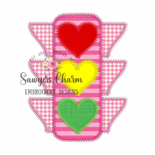 BUNDLE Valentine's Day traffic stop light bean & zigzag stitch machine applique embroidery design, love, XOXO, hearts, be mine, stop and go