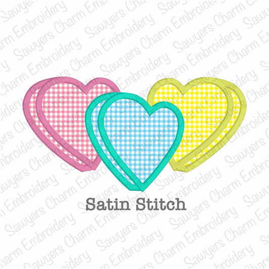 BUNDLE Valentine's Day conversation candy hearts trio, satin & zigzag stitch machine applique embroidery design, love, XOXO, hugs and kisses