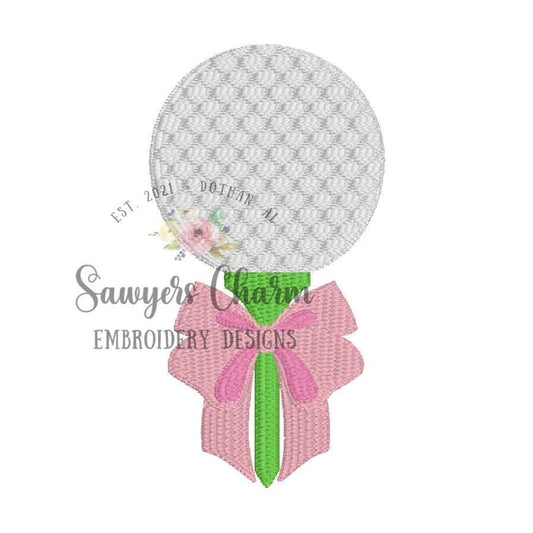 Mini filled Coquette bows golf ball on tee machine embroidery design, quick stitch, spring sports, perfect for monogram small sizes, masters