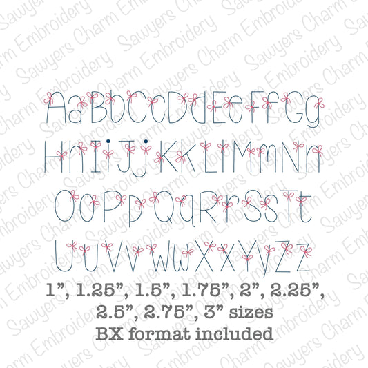 Bean Bow Bean stitch machine embroidery font, lower & uppercase letters, 9 sizes, BX included, perfect for monograms, quick stitch, coquette