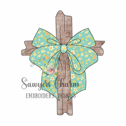 BUNDLE Cross with coquette bow bean & zig zag stitch machine applique embroidery design file, Easter resurrection day, Jesus, spring
