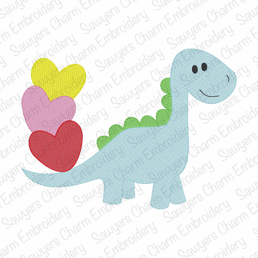 BUNDLE Dinosaur with stacked hearts with/without bow sketch stitch machine embroidery design, love, quick stitch, Valentine's Day, coquette