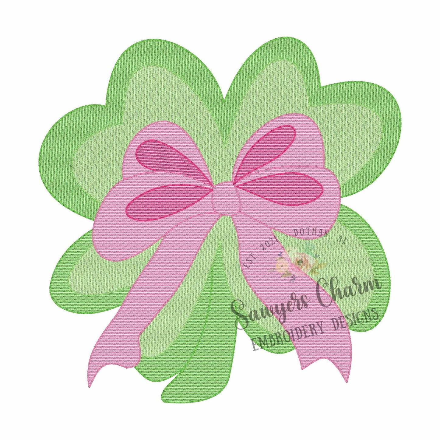 Coquette four leaf clover with bow sketch stitch machine embroidery design, quick stitch, St. Patrick's Day, good luck charm, shamrock