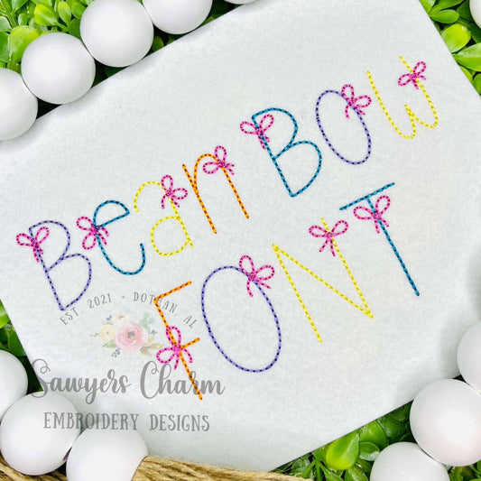 Bean Bow Bean stitch machine embroidery font, lower & uppercase letters, 9 sizes, BX included, perfect for monograms, quick stitch, coquette